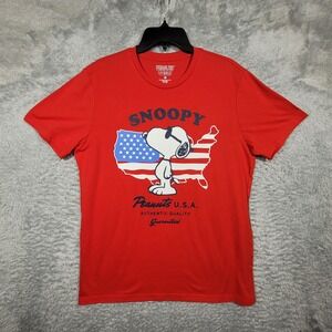 Peanuts Snoopy USA‎ Graphic Shirt Mens Medium Red Cotton Blend Patriotic